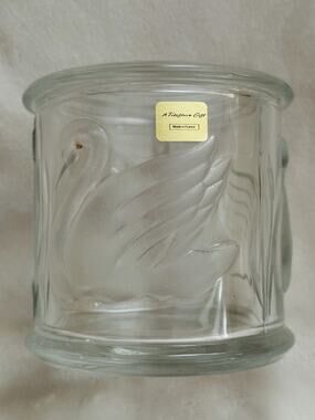 Gloria Vanderbilt Swan Glass Jar with Lid for TELEFLORA Embossed Signed Clear